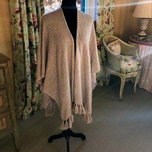 White + Warren Tassel Cashmere Poncho Taupe OS